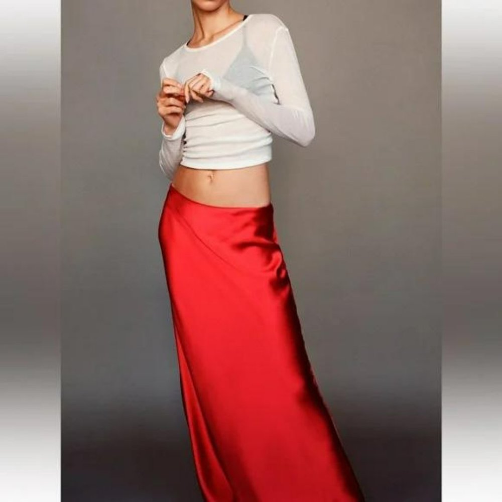 ZARA SATIN EFFECT LONG SKIRT - Picture 2 of 9